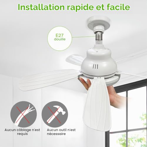 Thumbnail 1 de joyshie Ventilateur de Plafond avec Lumière et Télécommande, 62 cm – LED dimmable 3 couleurs, 3 vitesses, minuterie, douille E27