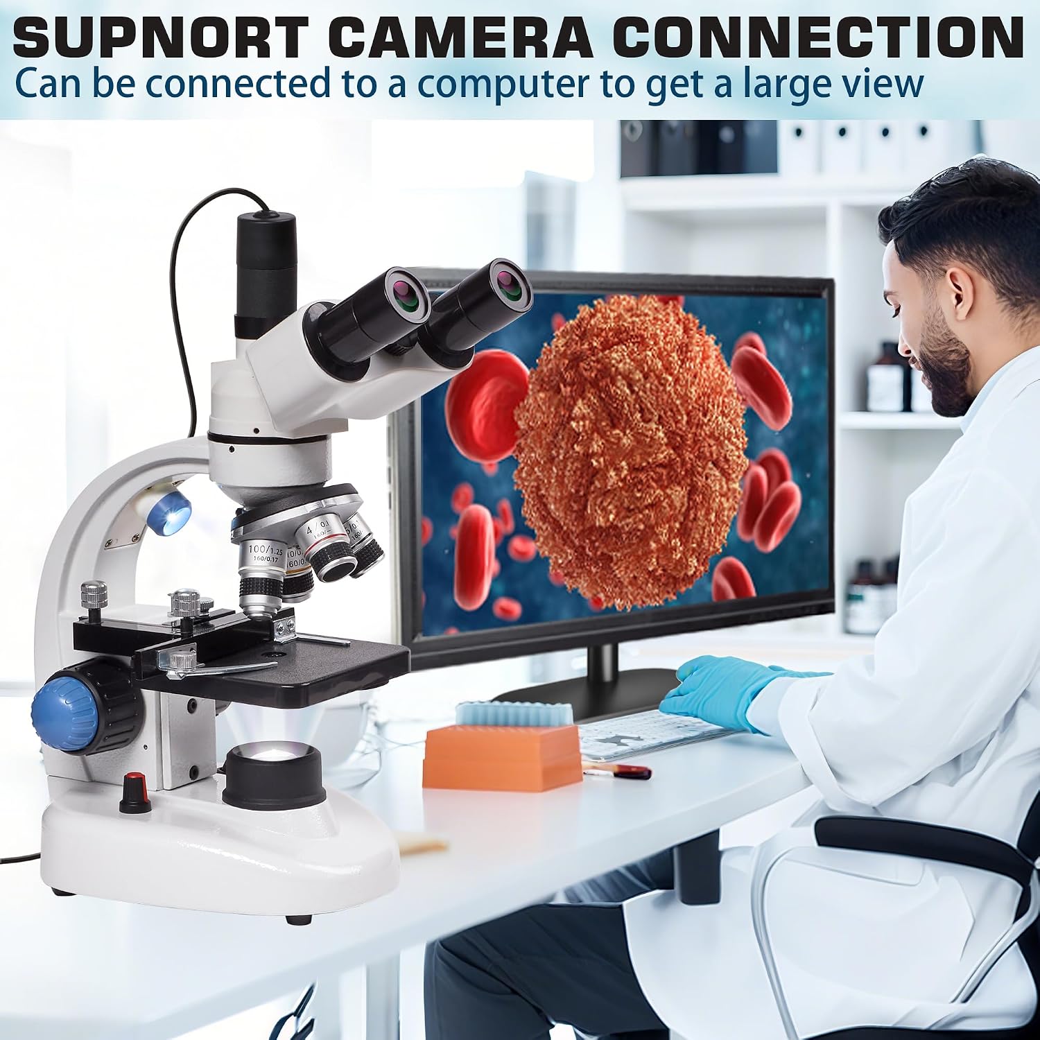 Detalle 2 de Trinocular Microscope 200X–5000X for Lab Teaching