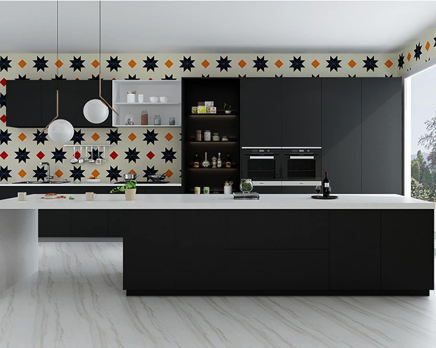 Detalle 2 de Mercoy 40cm x 300cm peel and stick wallpaper (black self-adhesive) for walls, furniture & cabinets