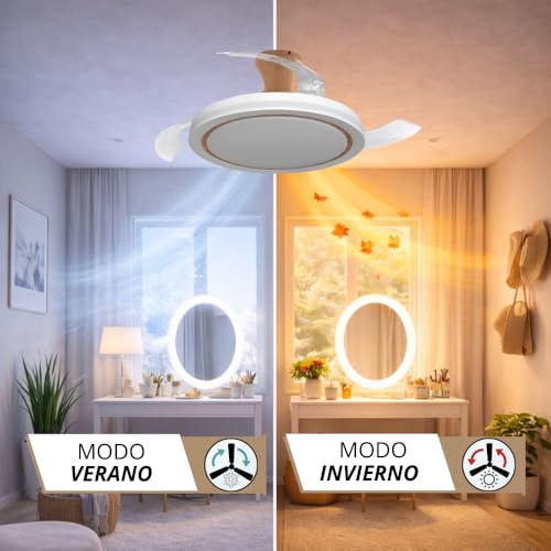 Detalle de NARVI CRETA 8938 WDN: Ventilador de Techo Blanco y Madera Haya Ø107 cm con Luz LED Regulable y Control por Mando