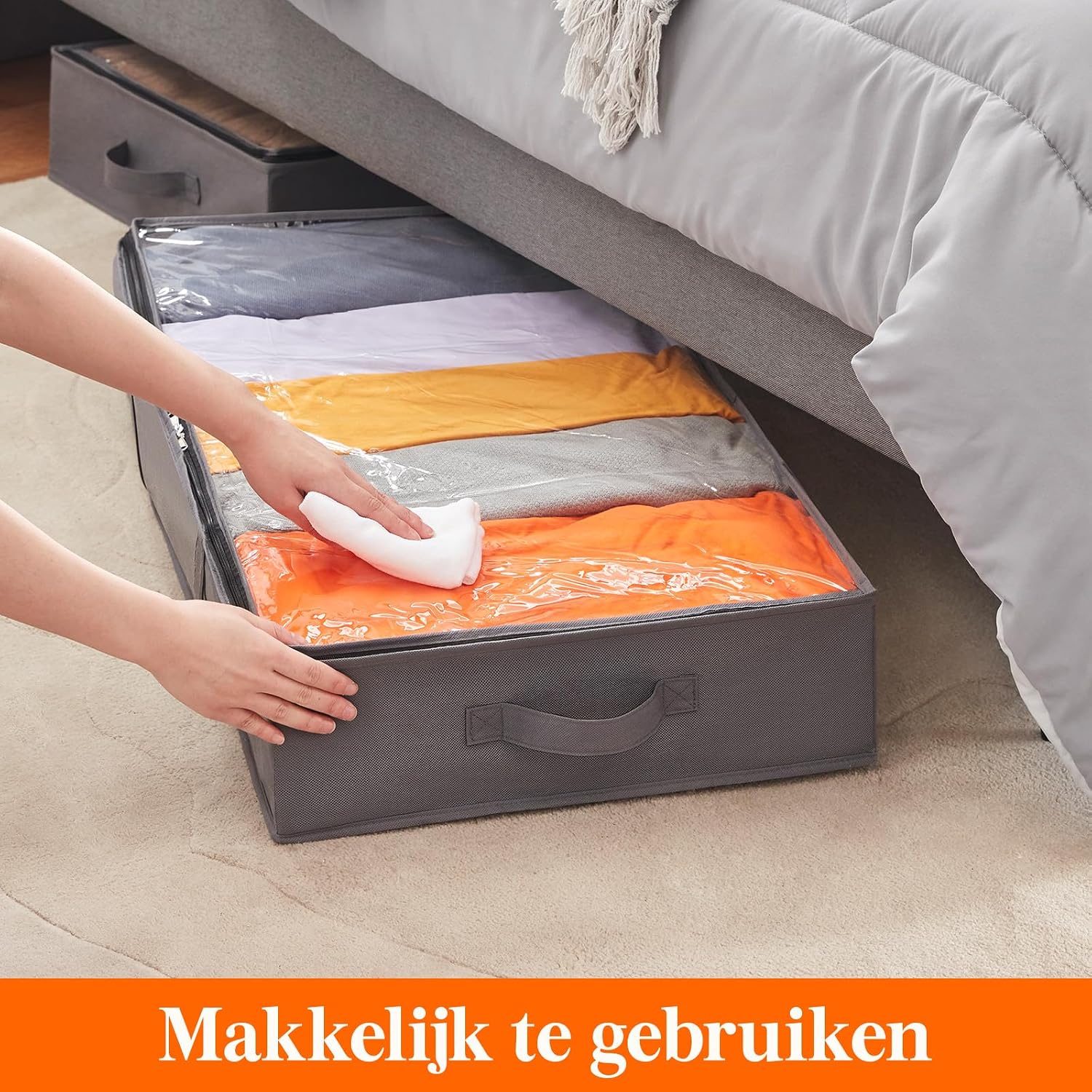 Detalle de Lifewit LF230216 opbergzakken onder het bed, 3-pack van 65 liter, grijs