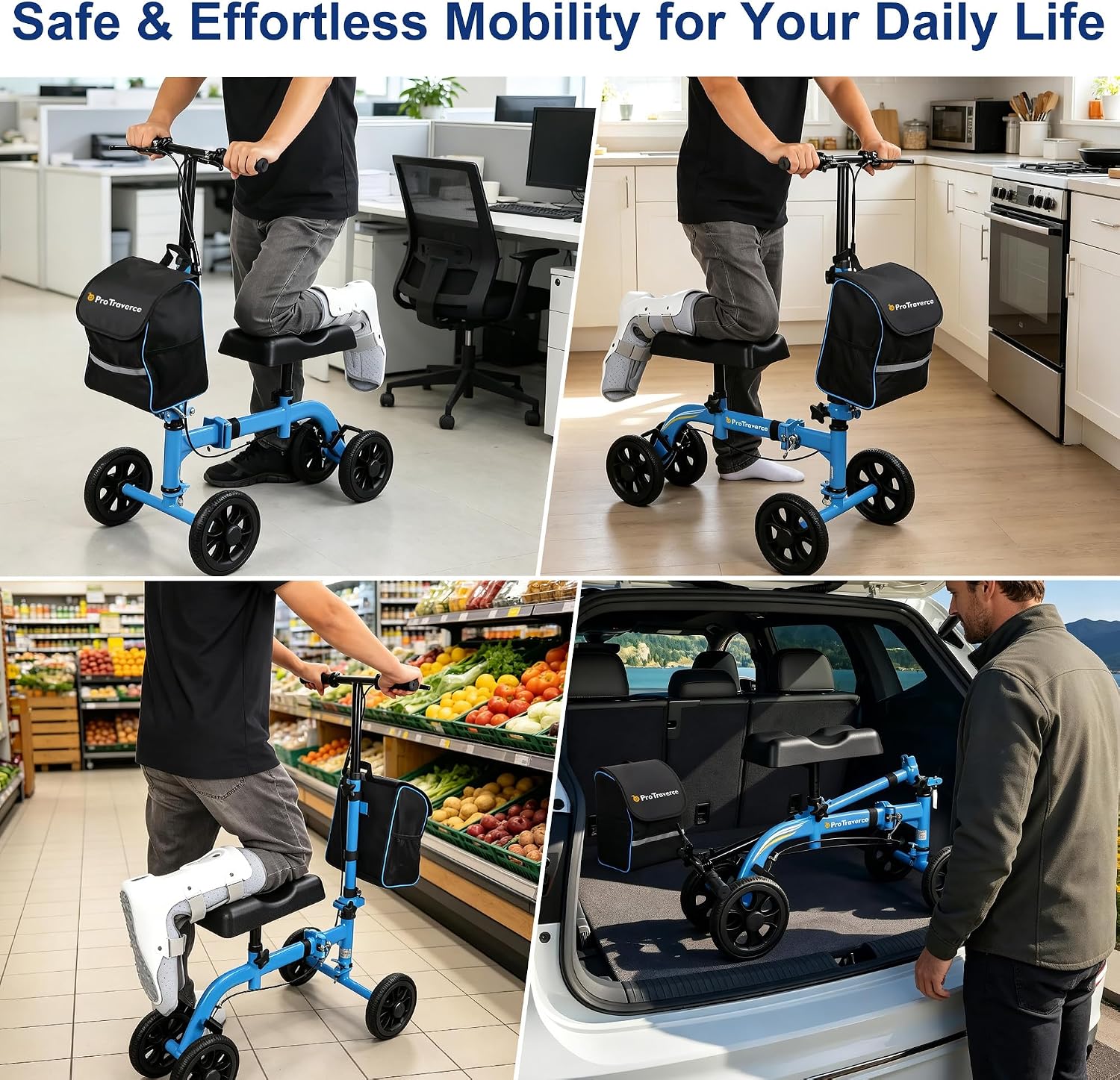Thumbnail 4 de ProTraverce HH90S Foldable Knee Scooter with 8-Inch PU Wheels and Dual Brakes