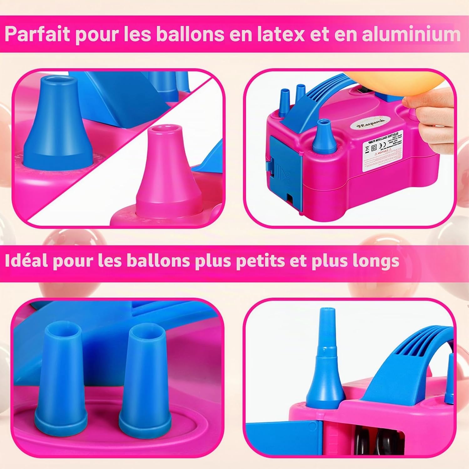 Detalle de FLSEPAMB Pompe à Ballons électrique 600W — Gonfleur portable avec 2 buses et 2 modes