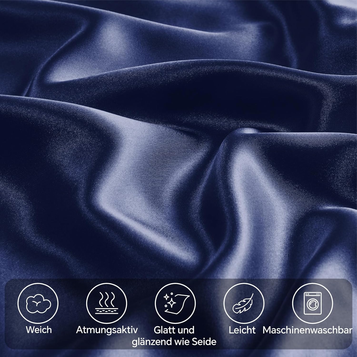 Thumbnail 2 de BEDELITE Satin-Kissenbezug 40 x 80 cm (2er Set) Dunkelblau – weich wie Seidenbezug, mit 2 Haargummis