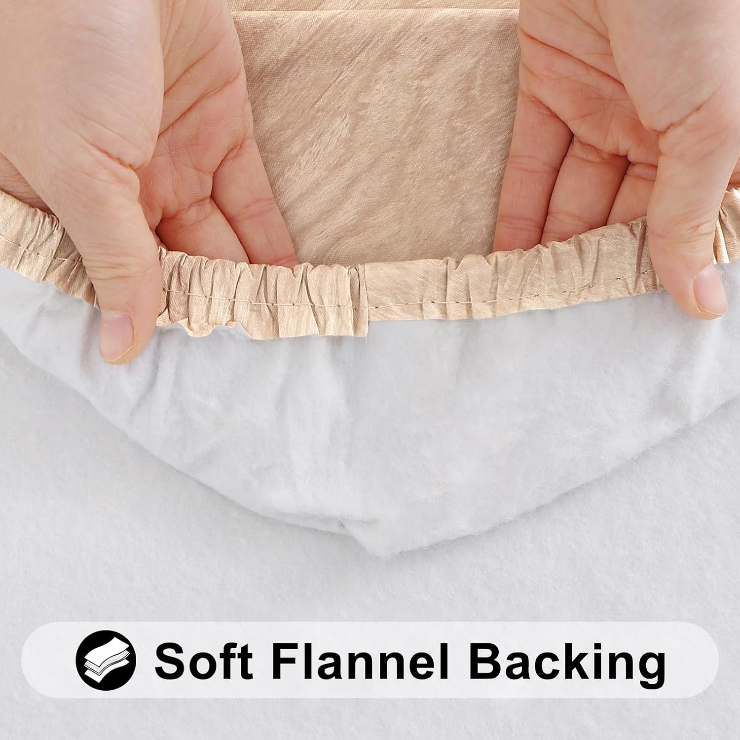 Detalle de Smiry Square Table Cloth Cover: Waterproof Elastic Fitted 36" x 36" (Beige Wood)