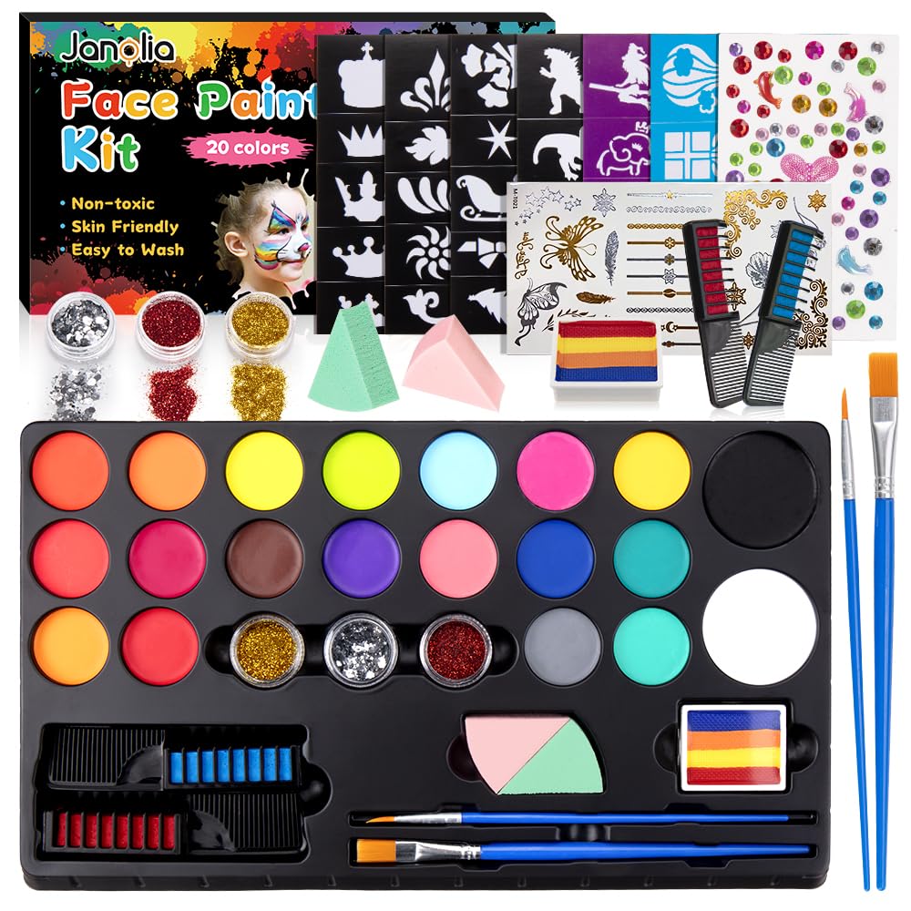 Detalle de Janolia Kinderschminken Set mit 20 Wasserfarben (Gesichtsfarbe) für Fasching, Halloween & Theater-Make-up