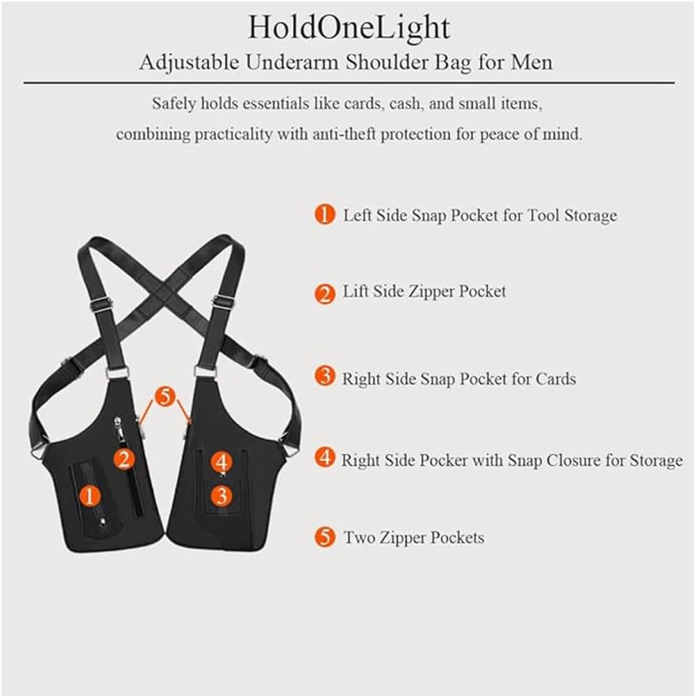 Detalle 2 de HoldOneLight Premium Faux Leather Underarm Bag – Anti‑Theft, Unisex Crossbody