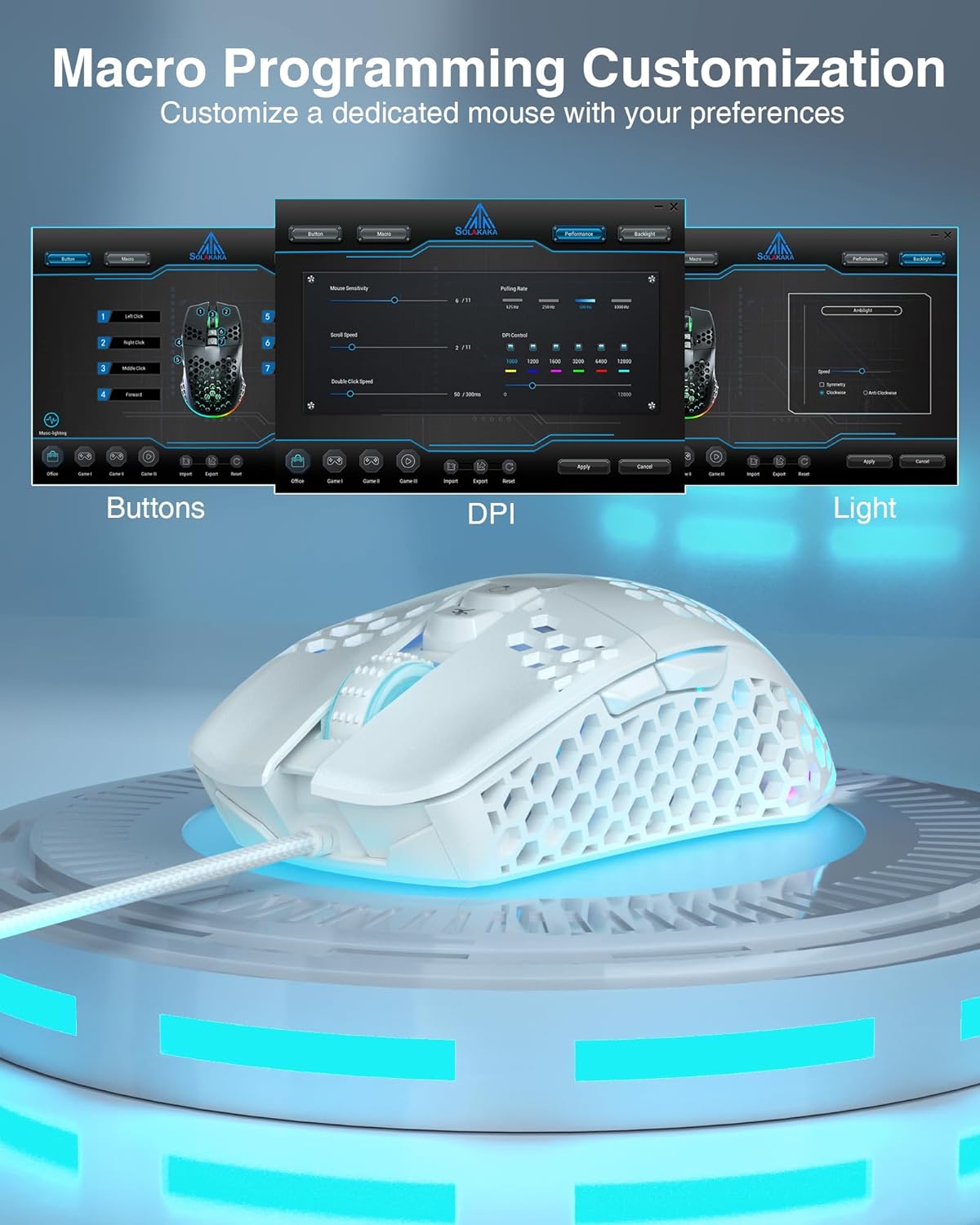 Detalle 1 de SOLAKAKA SM900 Wired Gaming Mouse, 12800 DPI, RGB, Programmable Buttons