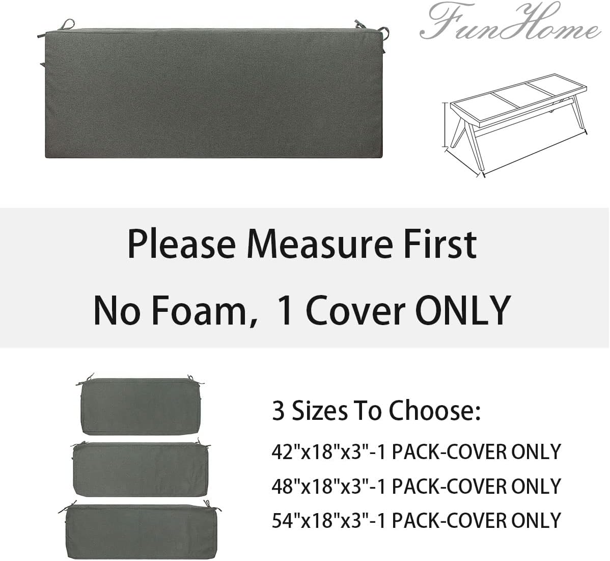 Detalle de Outdoor Bench Cushion Cover 54 x 18 x 3 Inches