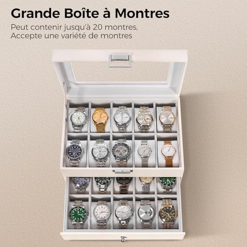 Thumbnail 8 de BEWISHOME Boite à Montre Organisateur 20 Emplacements – Blanc