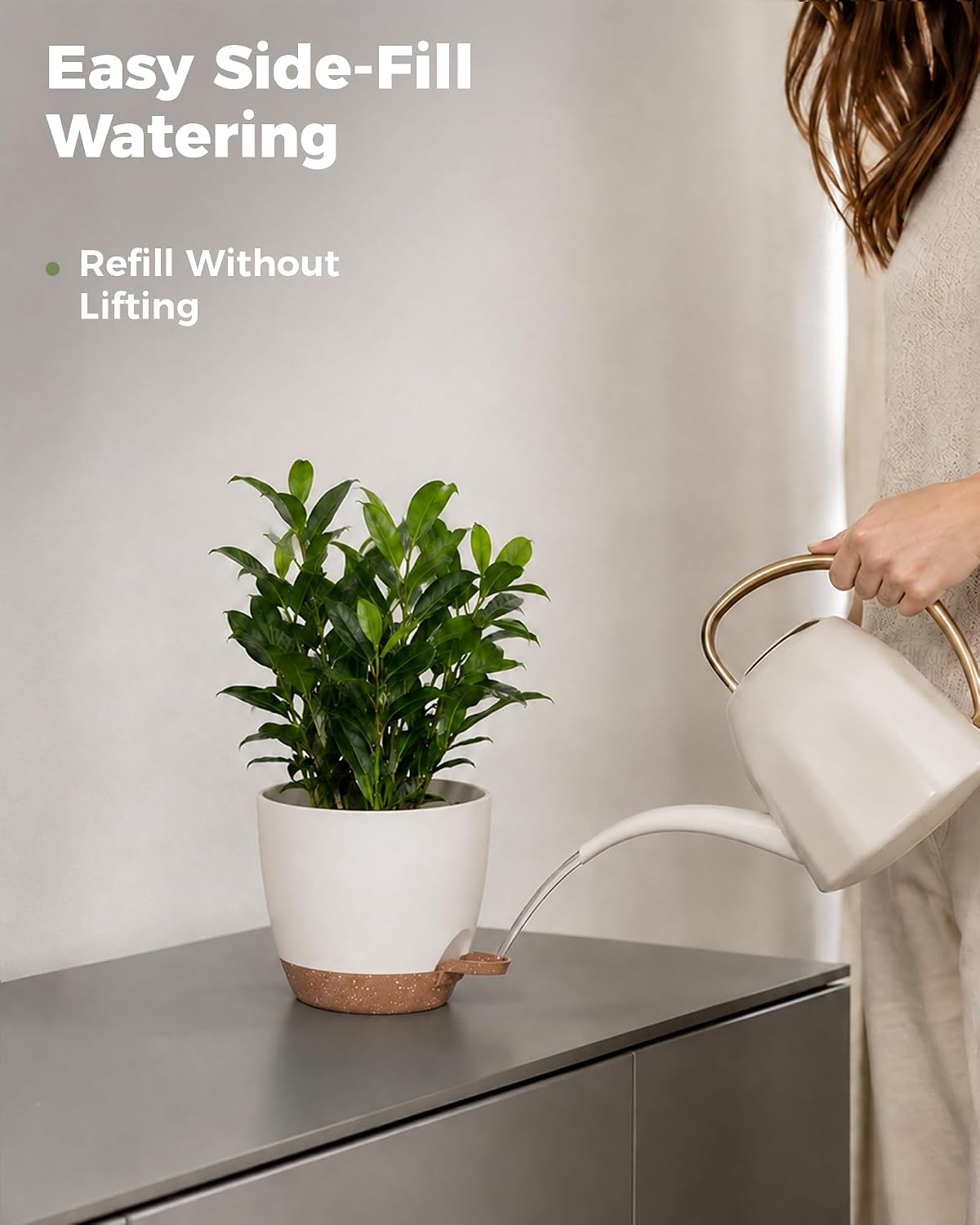 Detalle de Bamworld Vaso per Piante da Interno con drenaggio Bianco – Set autoirrigante 6 pezzi