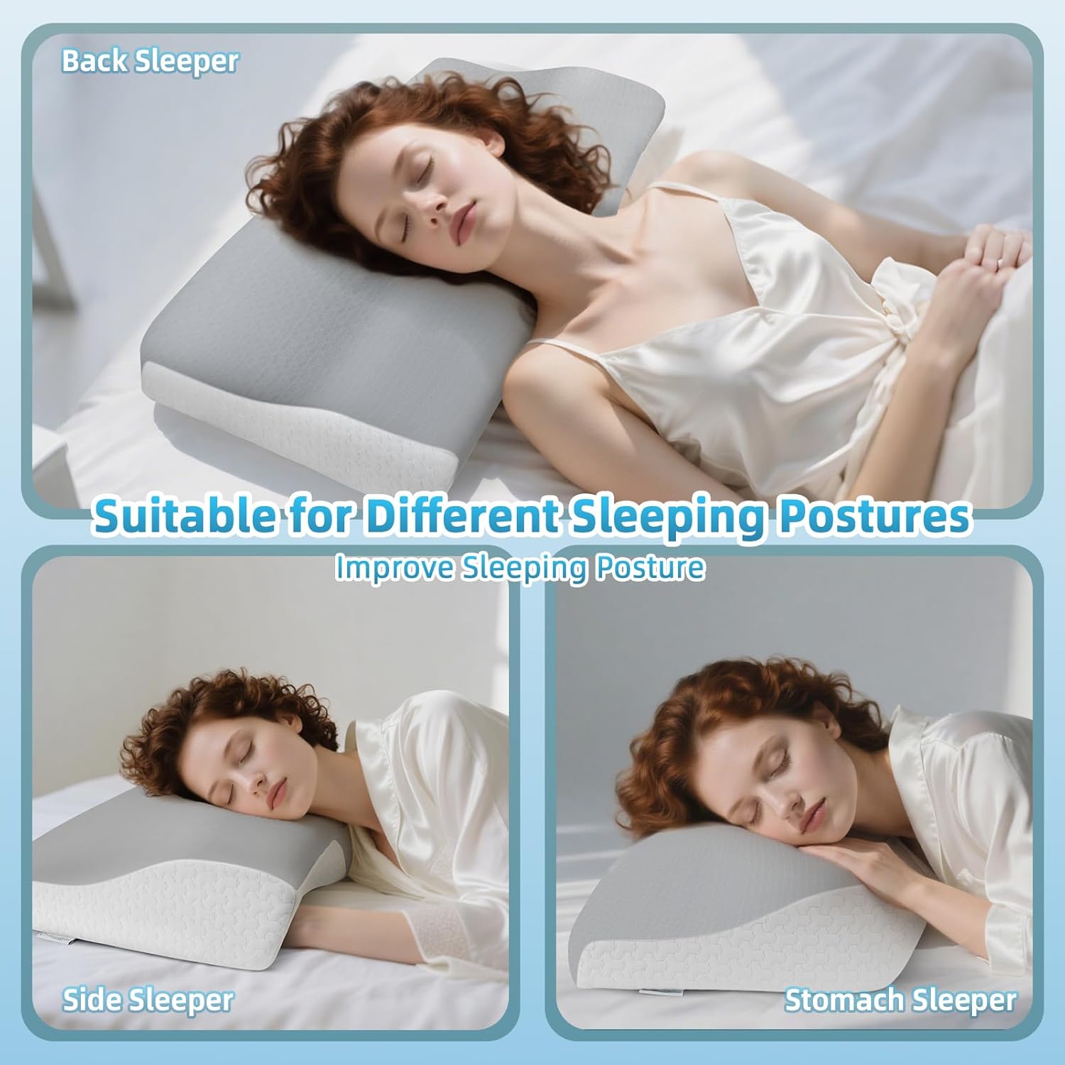 Detalle de Ecosafeter Oreiller Ergonomique à Mémoire de Forme – Soutien cervical et épaules avec housses en fibre de bambou