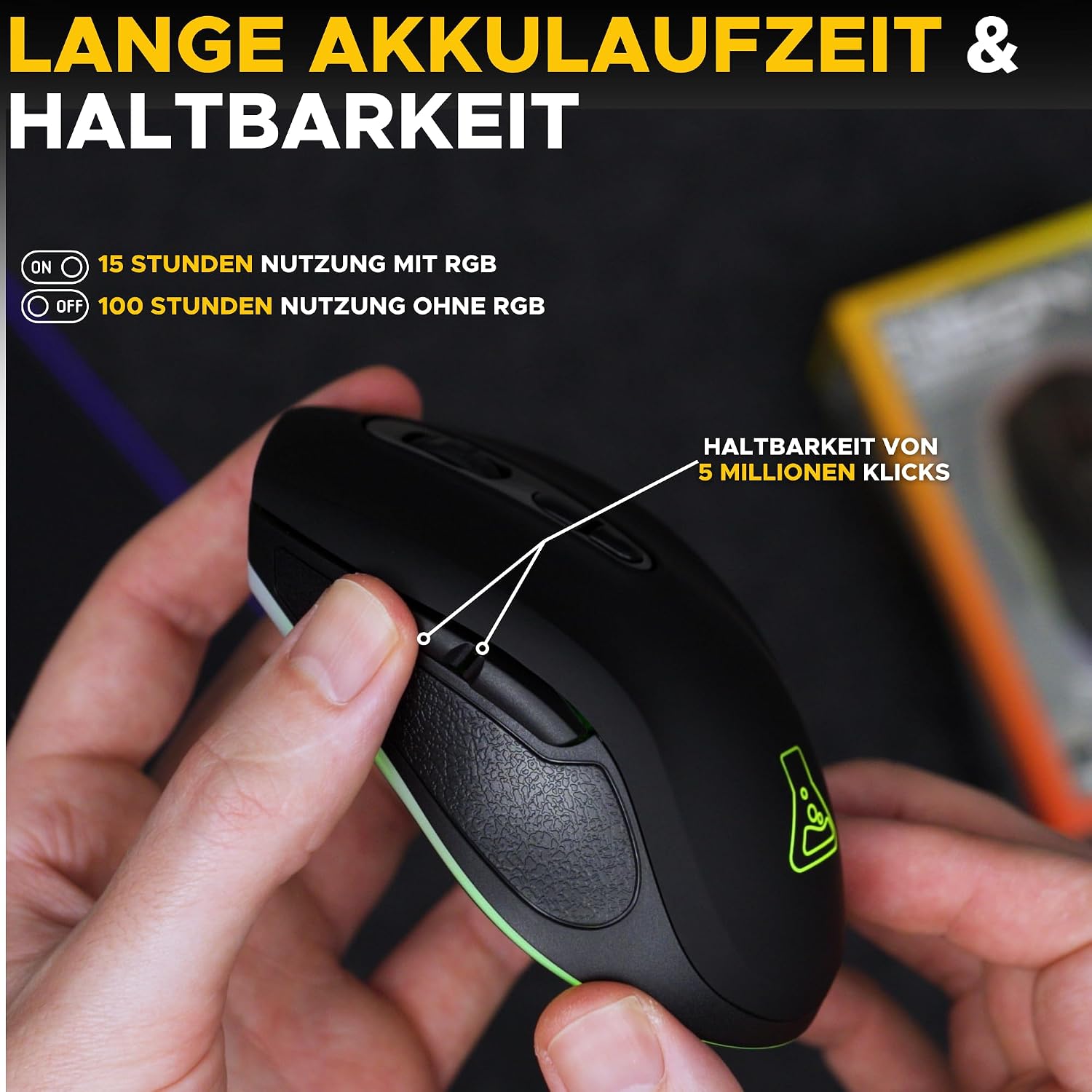 Detalle de The G-LAB Kult Krypton – Kabellose Gaming-Maus mit 6400 DPI, Bluetooth & 2.4 GHz