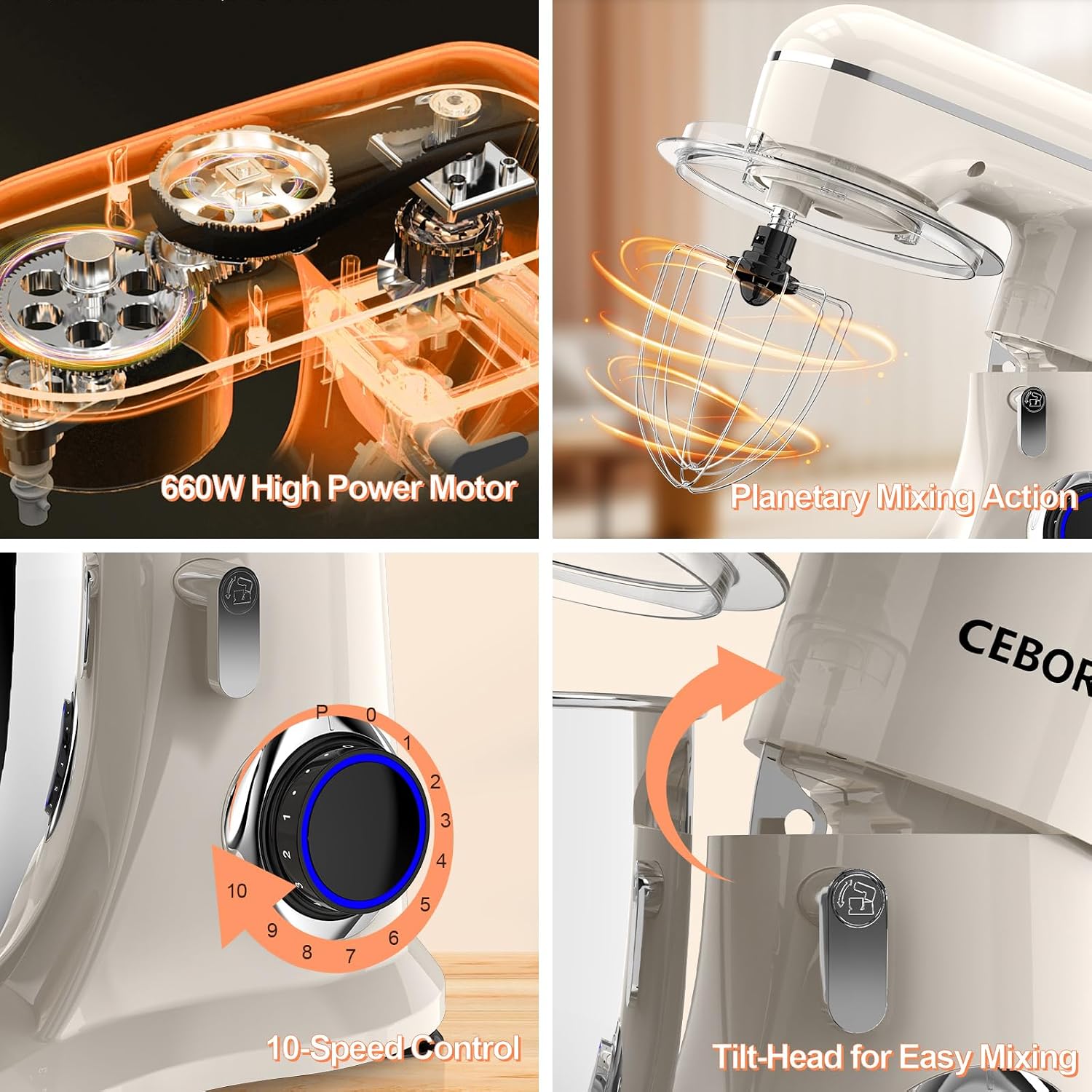 Detalle 2 de CEBORY 3-IN-1 Stand Mixer 6.5QT 🍞