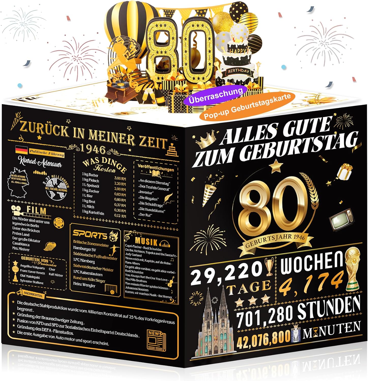 Detalle de Olosong Geburtstagskarte zum 80. Geburtstag – 3D Pop-up Karte „80“ mit Umschlag