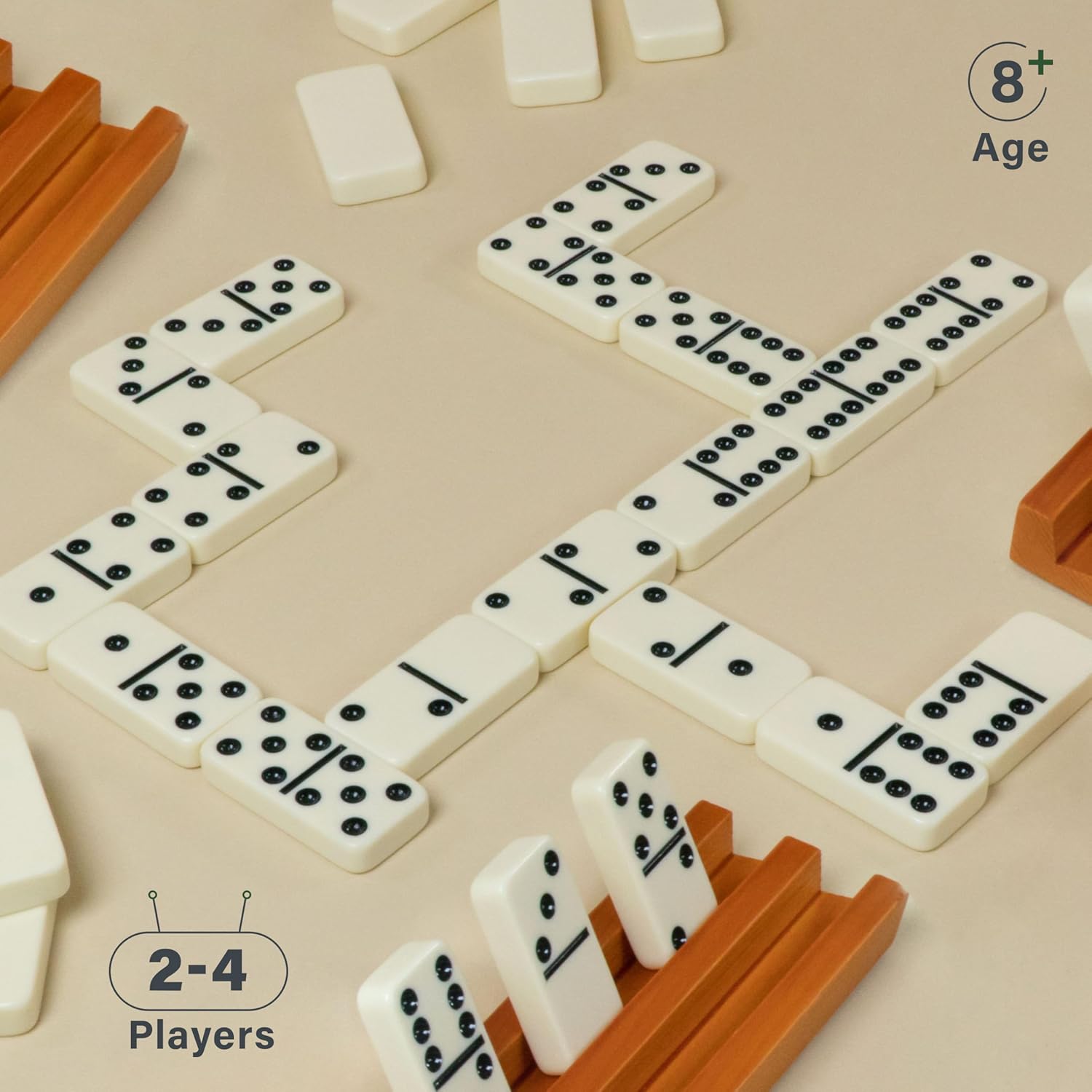 Detalle de Queensell Double Six Dominoes Set for Adults with 4 Racks and Travel Case (28 Tiles)