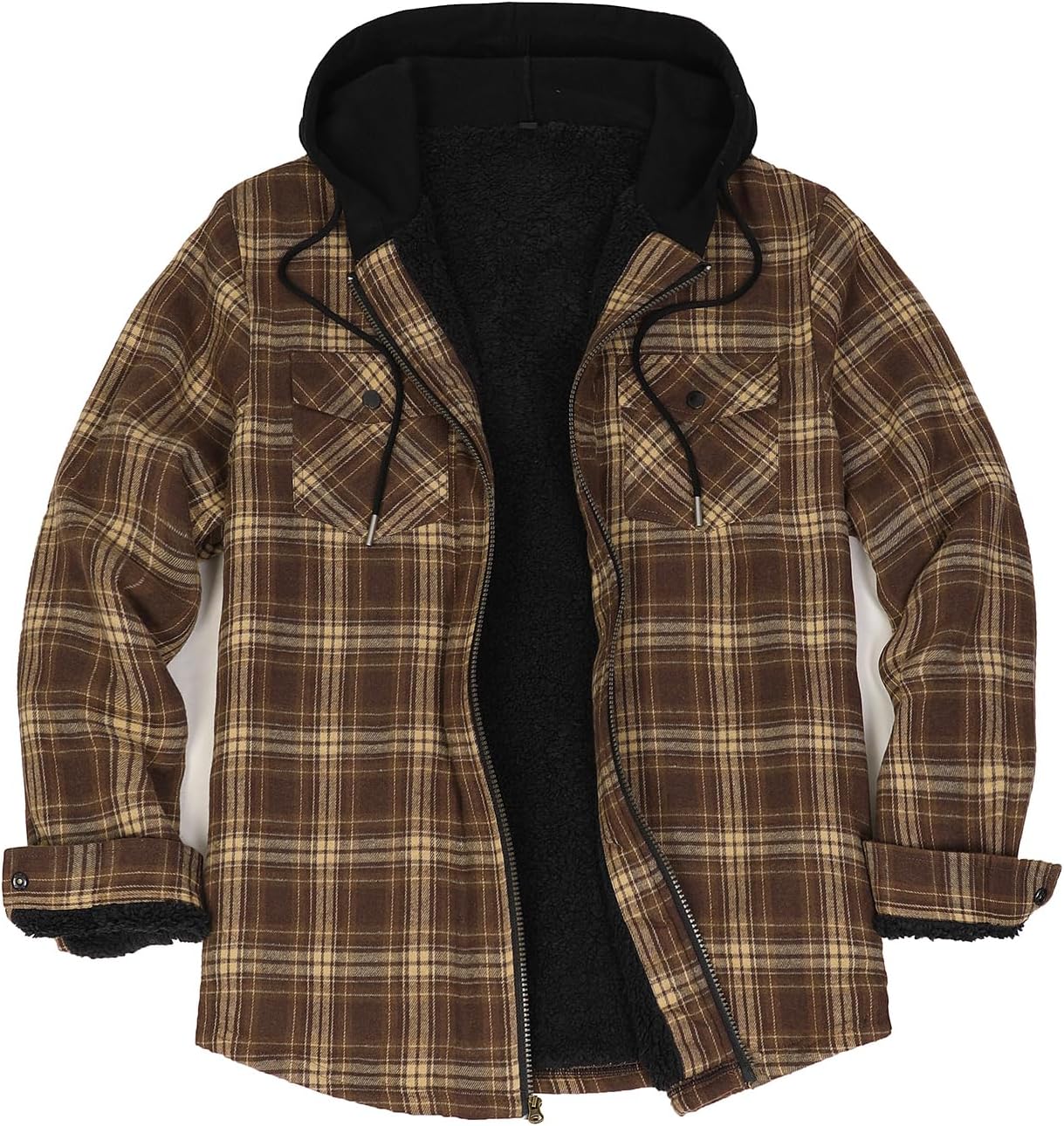 Detalle de ZENTHACE Men's Sherpa-Lined Plaid Shirt Jacket with Hood and Full Zip