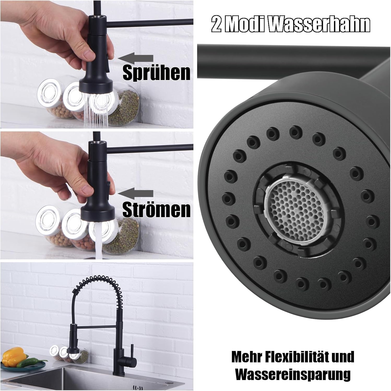 Detalle 2 de Spültischarmatur Mattschwarz Hochdruck 360° ⛲
