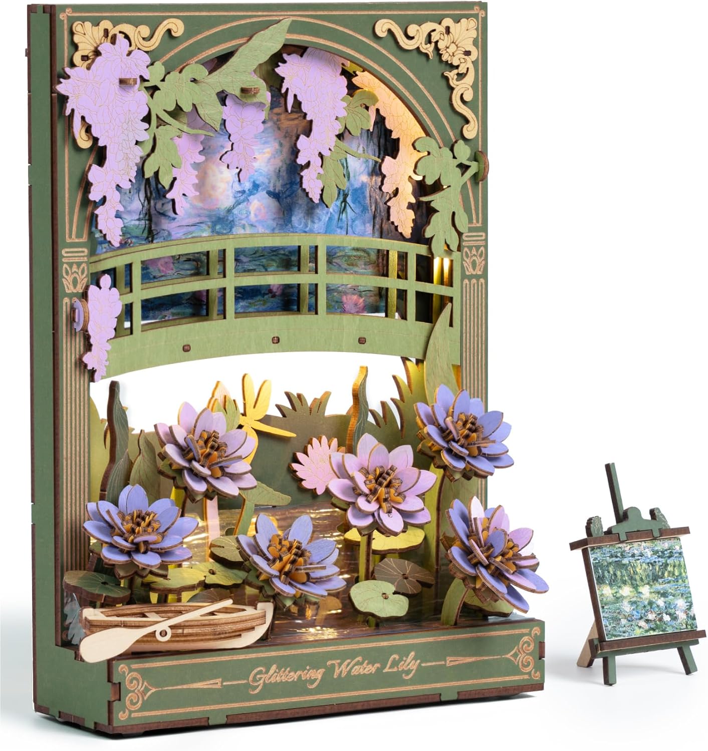 Detalle de ROWOOD 3D Wooden Puzzle for Adults with LED Light — Lotus Model TH001