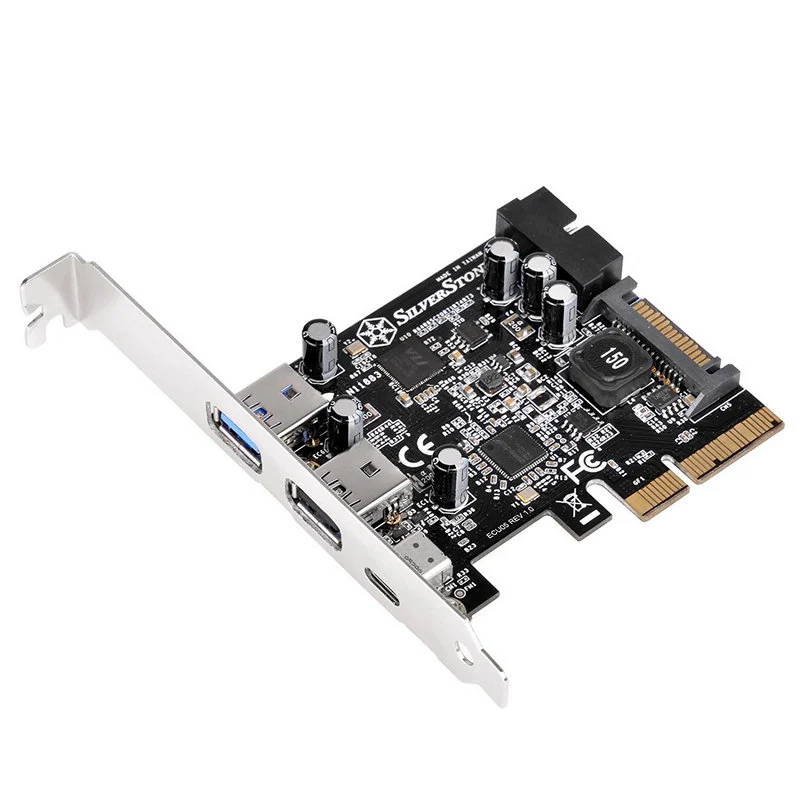 Detalle de SilverStone ECU05: Tarjeta PCIe 2.0 x2 con USB 3.1 Gen2 Tipo-C y USB 3.0