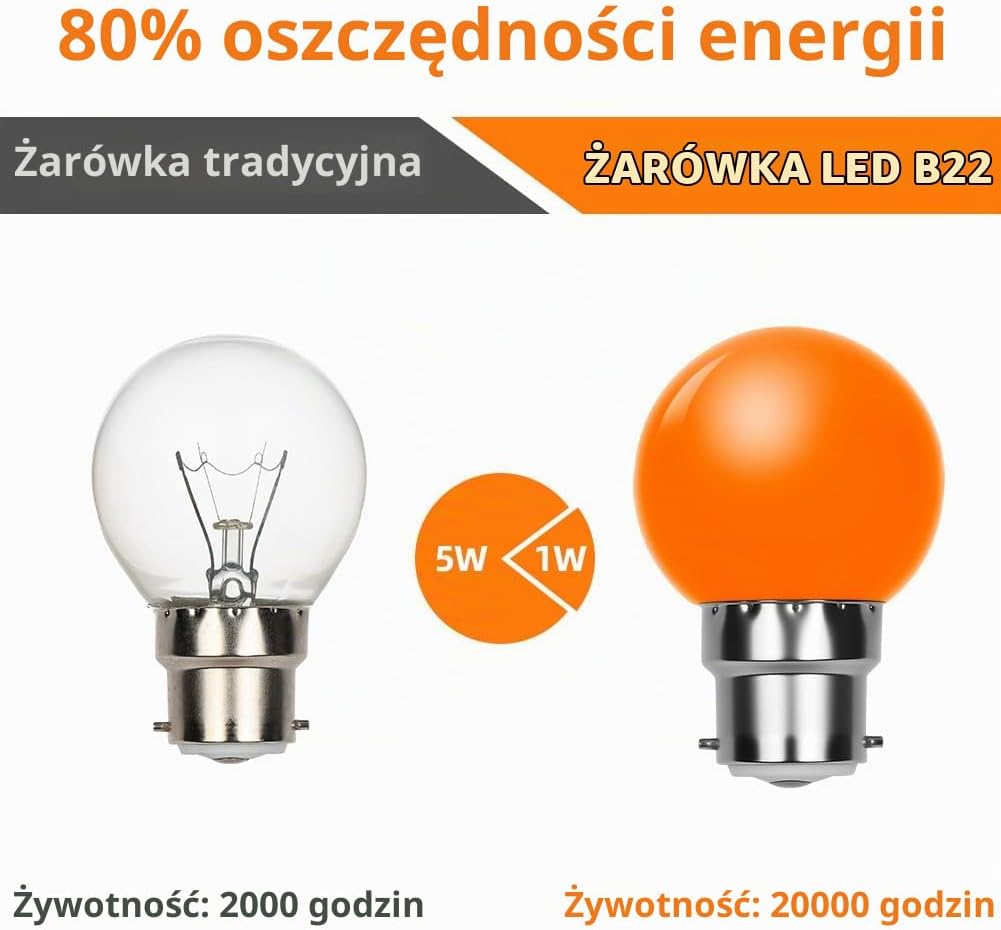 Thumbnail 3 de AUAUY 5164597 – żarówki LED G45 B22, 1 W, zestaw 12 sztuk w 6 kolorach