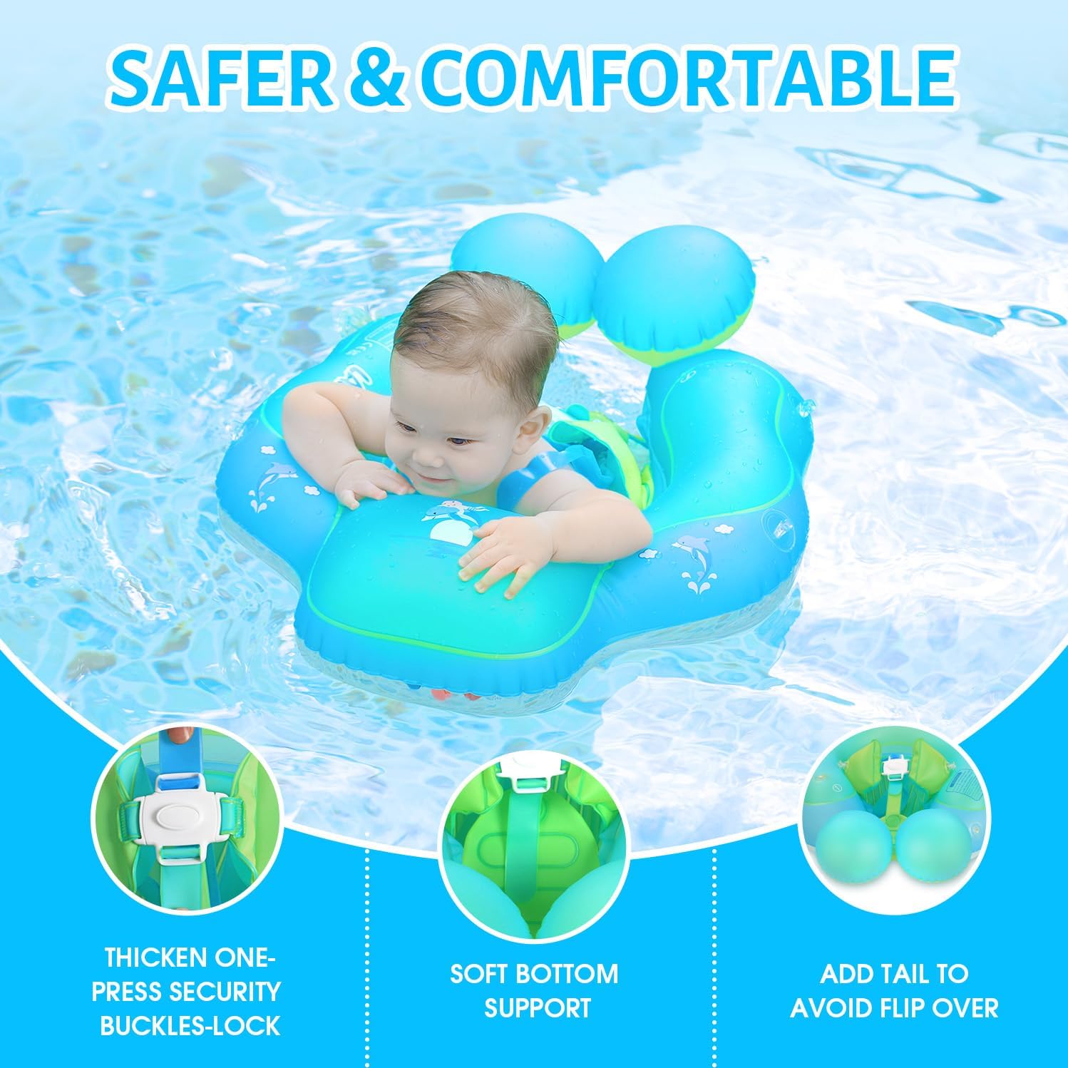 Thumbnail 6 de Upgraded No Flip Over Baby Pool Float with Sun Canopy (Blue, 6-36 Months, UPF50+)