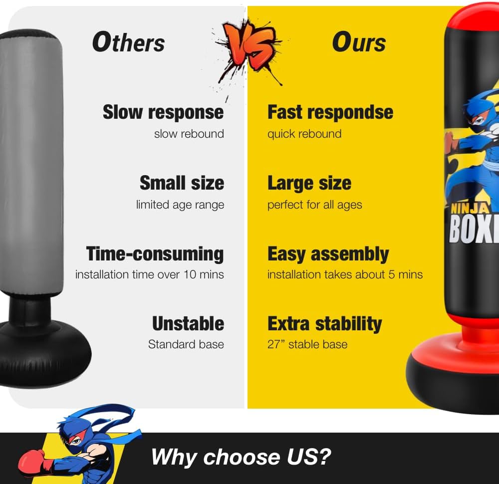 Thumbnail 3 de Punching Bag for Kids – 66 inch Inflatable Boxing Set with Gloves (Ages 5–12)