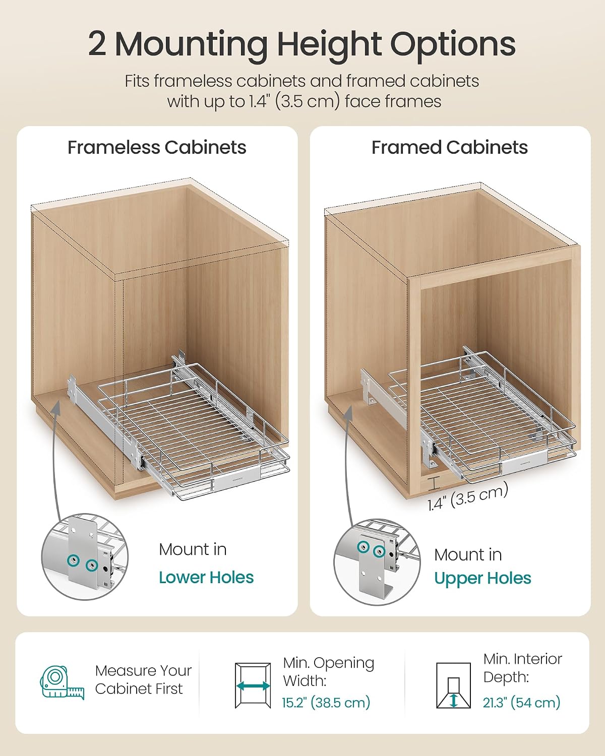 Detalle de SONGMICS Pull-Out Cabinet Organizer, 14.6-Inch Wide