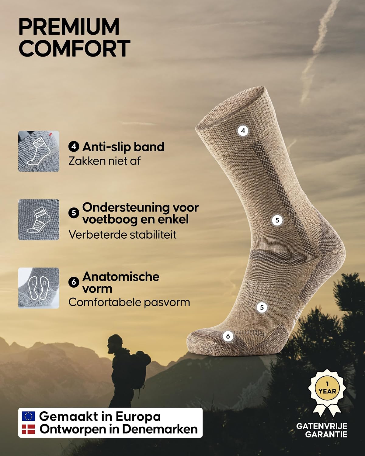 Detalle de DANISH ENDURANCE 55000 wandelsokken van merinowol met dikke demping