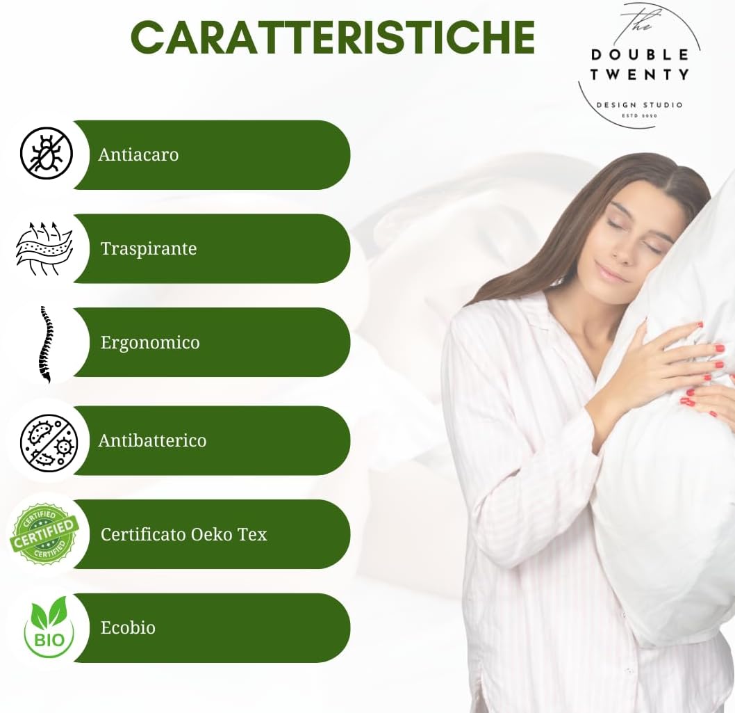 Detalle de The Double Twenty – Cuscino Memory Foam a Saponetta da 12 cm con Federa Aloe Vera, supporto cervicale ed ortopedico