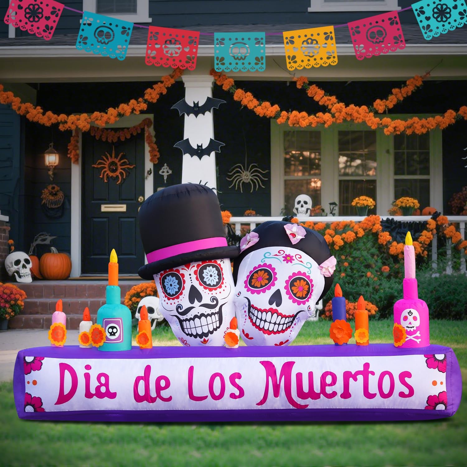 Detalle de DomKom Sugar Skulls Altar 8FT Inflatable Halloween Decoration with LEDs