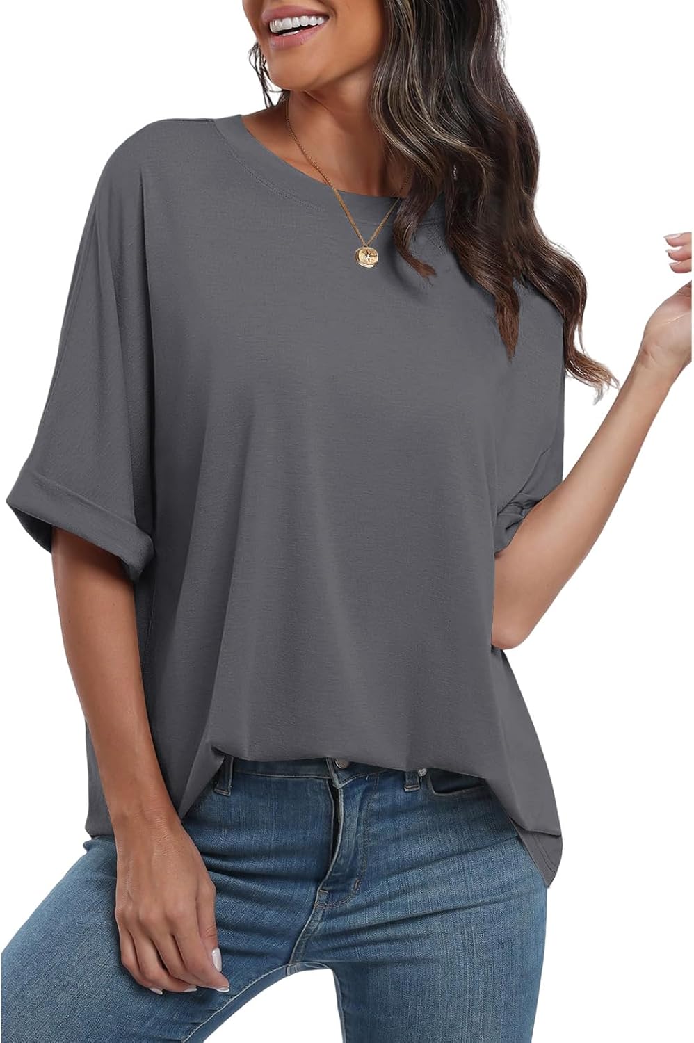 Thumbnail 2 de Cuptacc Damen Oversize T-Shirt – Rundhals, Tunika-Länge, Sommerkomfort