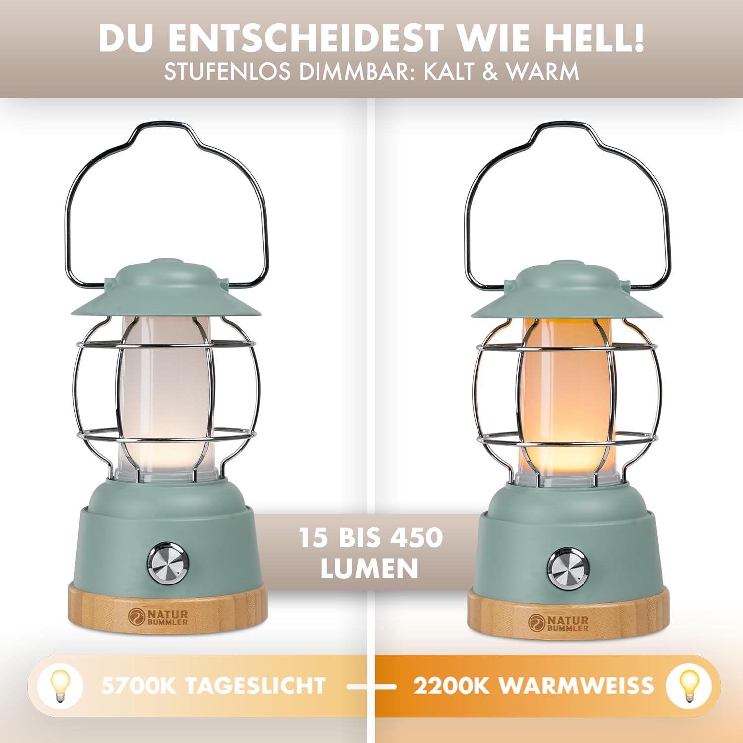 Thumbnail 1 de NATURBUMMLER Campinglampe aufladbar mit Powerbank LUX Secure+ (IPX4) & dimmbar, 5200-mAh-Akku