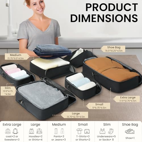 Detalle 2 de BAGAIL Compression Packing Cubes 4/6/8 Set - Expandable, Half Mesh, Durable 320D Fabric