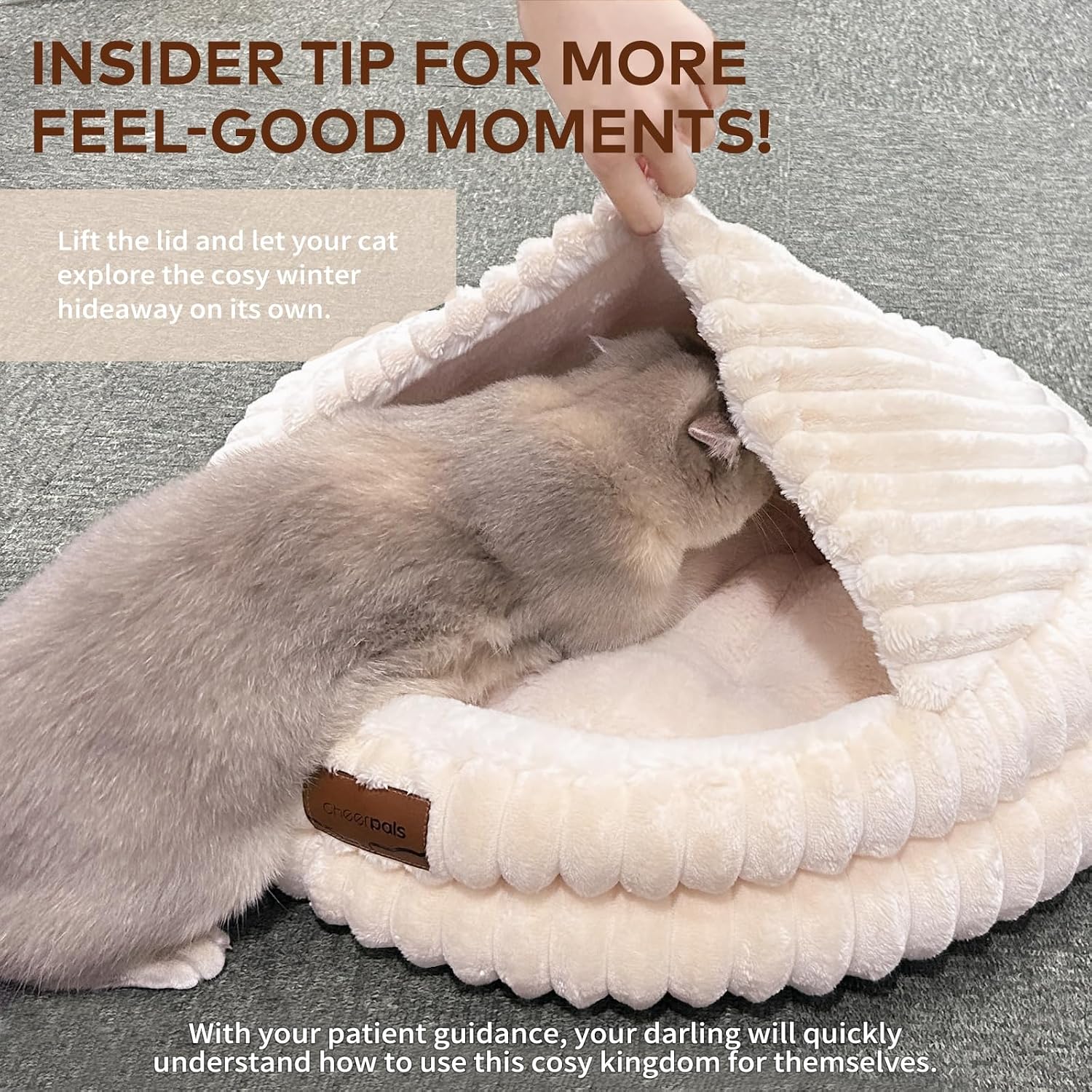 Detalle de CheerPals Cat Bed with Cover 50 cm – Washable Cosy Cave