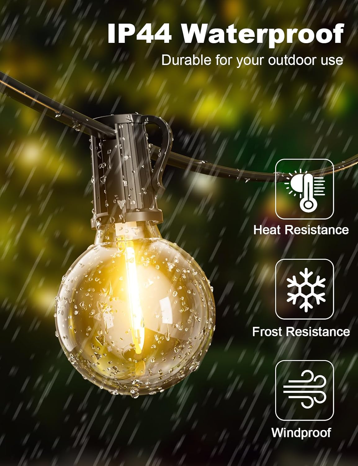 Detalle de Catena Luci da Esterno 11M/36Ft G40 LED Dimmerabile – Luce calda per giardino e feste