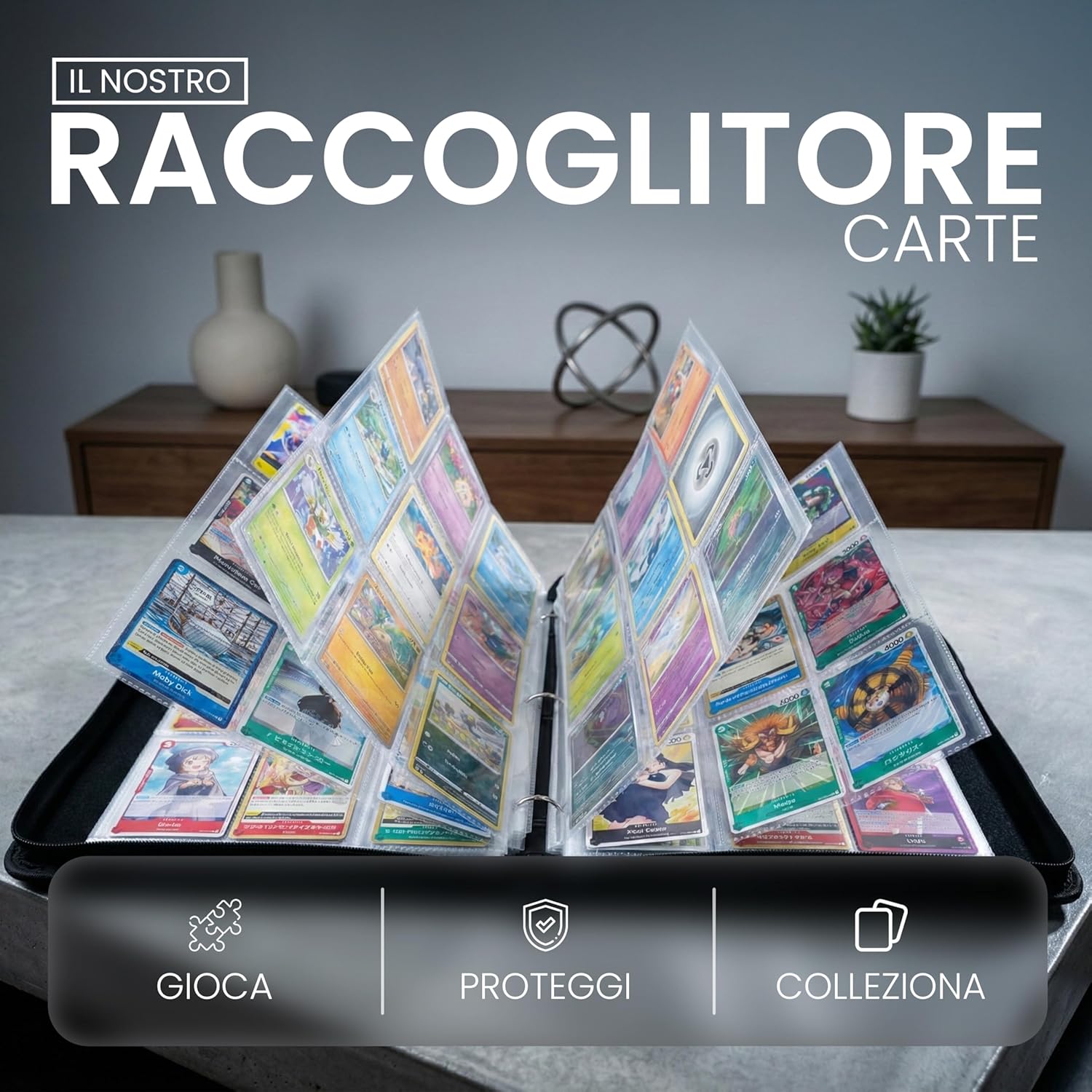 Detalle de DISTOCK Raccoglitore Carte Pokemon 9 Tasche con Cerniera – Grande Album in Pelle Impermeabile, protezione e stile per 900 carte