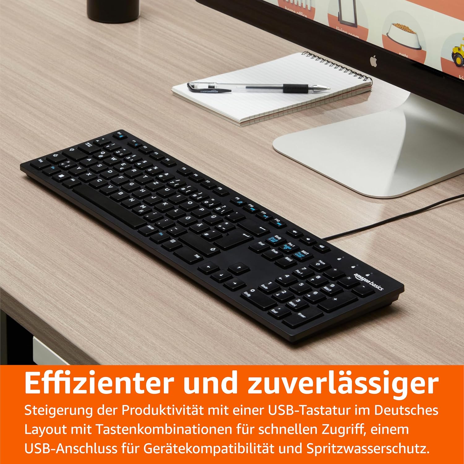 Detalle de Amazon Basics Tastatur mit DE-Layout – flaches USB-Tastatur-Design