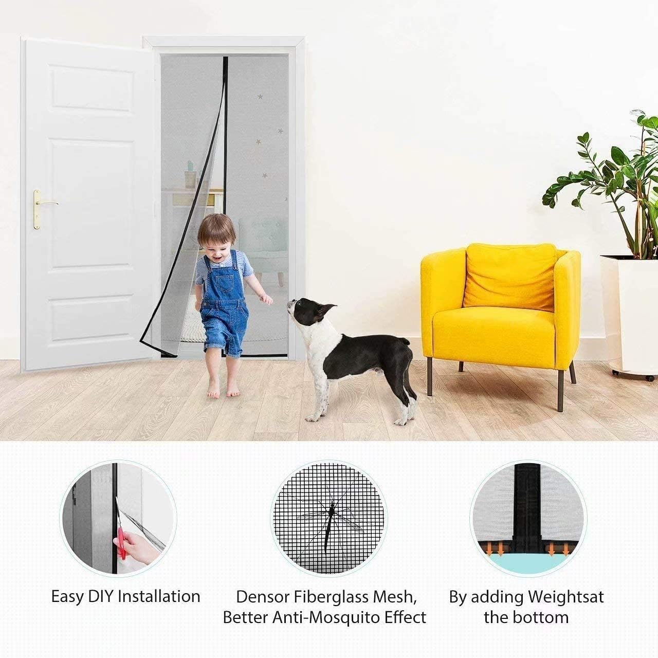 Thumbnail 3 de CHENG Magnet Fliegengitter Tür für Balkontür (90 x 220 cm) – Schwarz