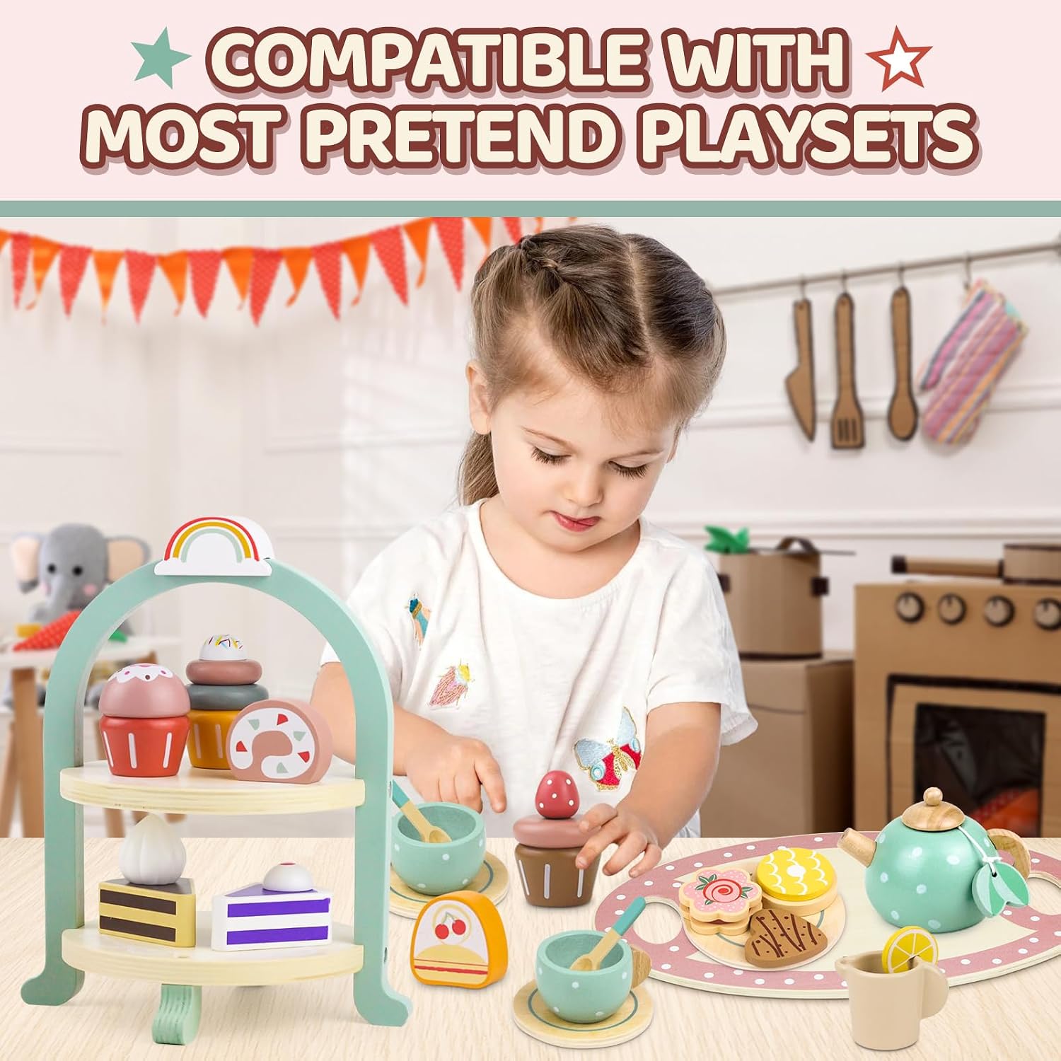Detalle 1 de Wooden tea party play food set