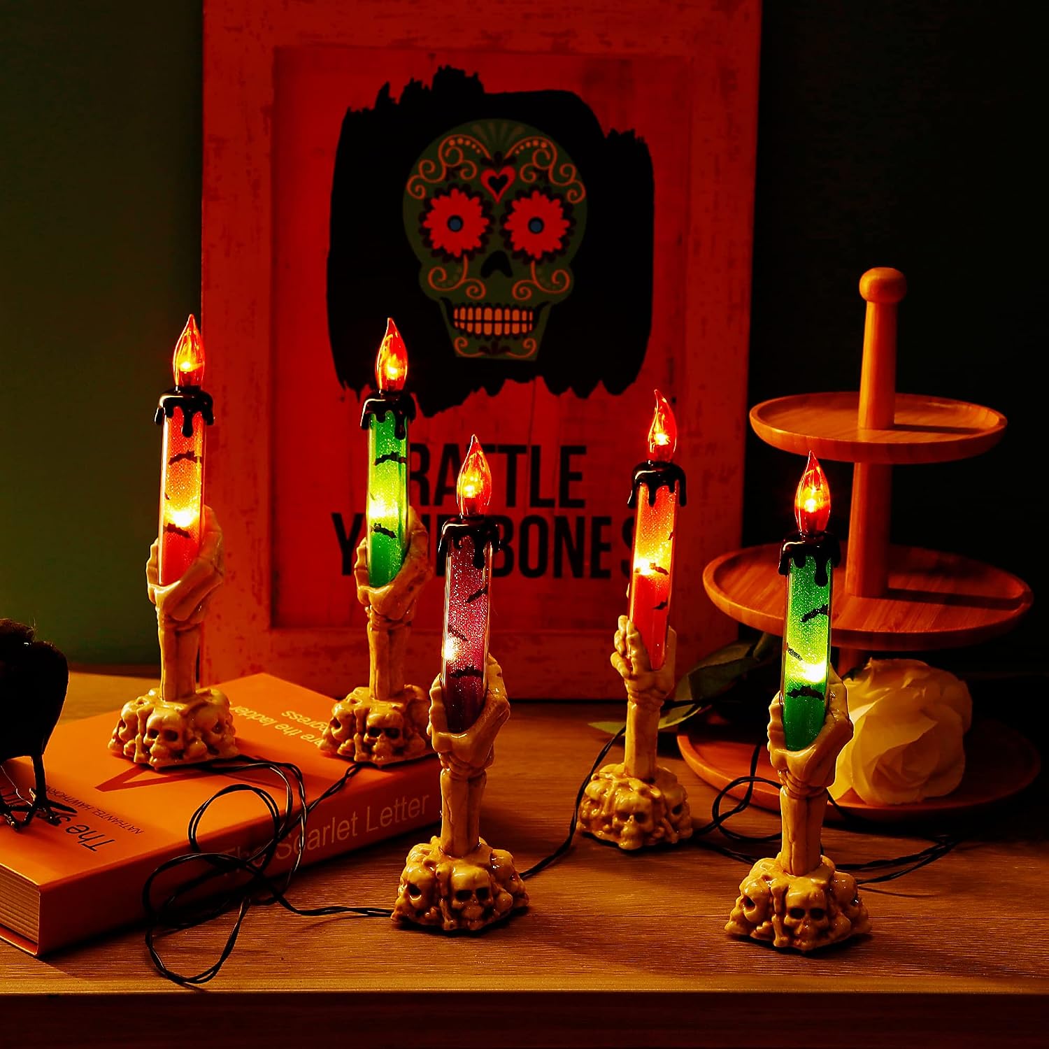Detalle 1 de LJLNION Halloween Candle Lights, 5-Pack with Skeleton Hands and Warm White LEDs