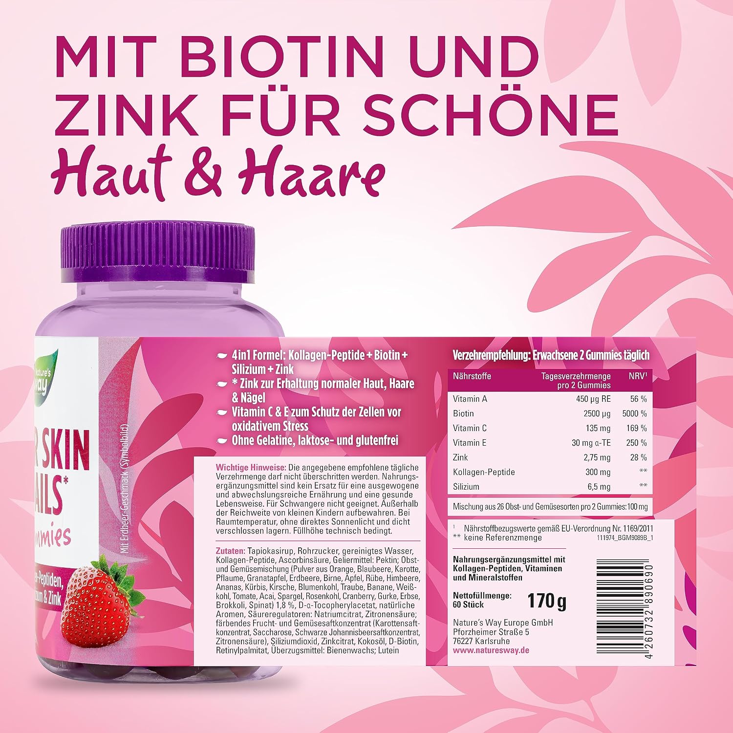 Detalle de Biotin Gummibärchen 2500 µg (Hair Skin Nails Gummies) – laktosefrei, glutenfrei, 60 Stück