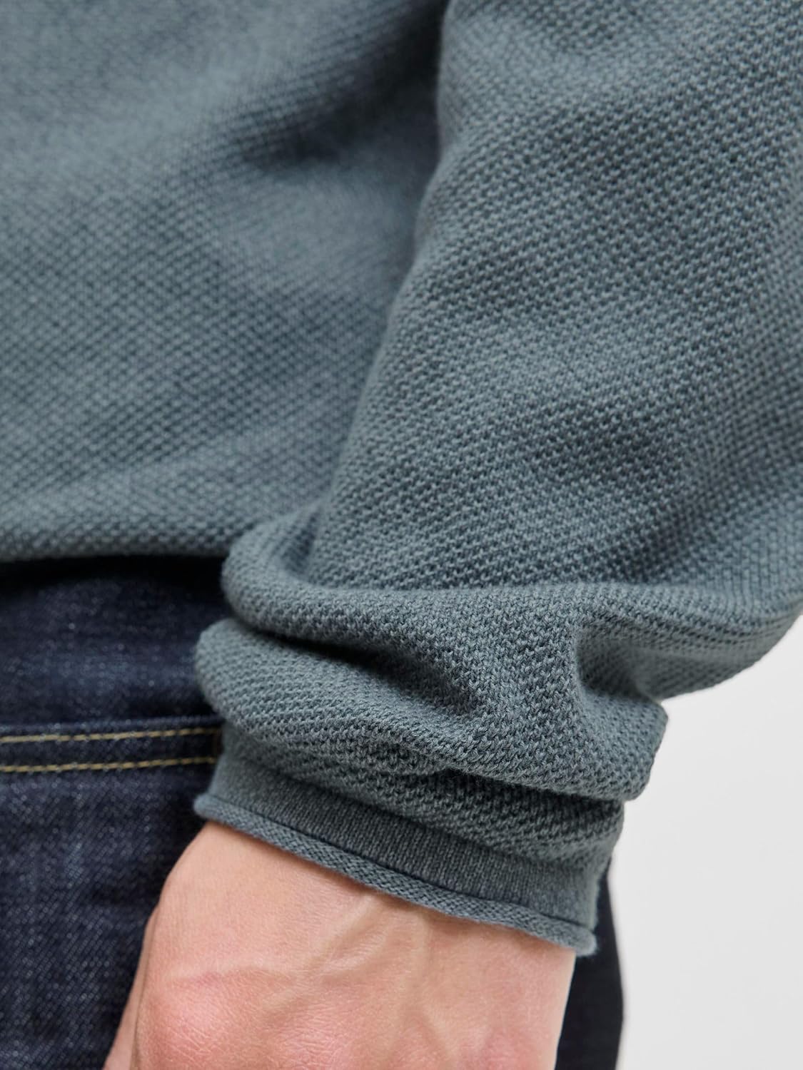 Detalle de JACK & JONES JJEHILL Herren-Strickpullover mit Rundhalsausschnitt (Langarm) aus Baumwolle