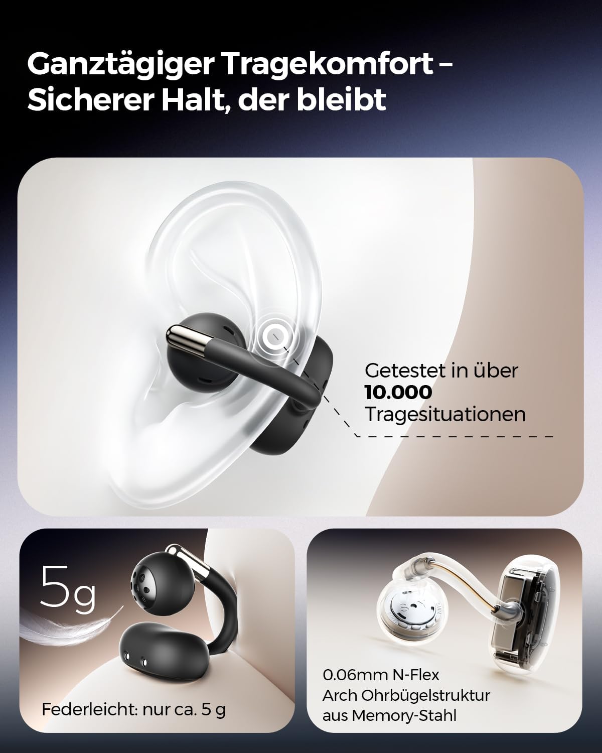 Detalle 2 de SoundPEATS Clip1 Kopfhörer mit LDAC, 40 Std. Akku