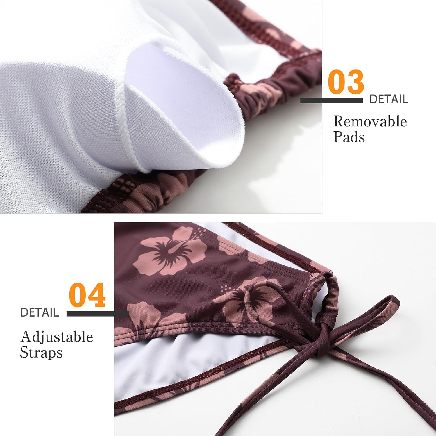 Thumbnail 5 de Damen Bikini-Set mit tiefem V-Ausschnitt & Triangel-Top (Low Waist, Blumendruck) – zweiteiliges Sommer-Badeoutfit