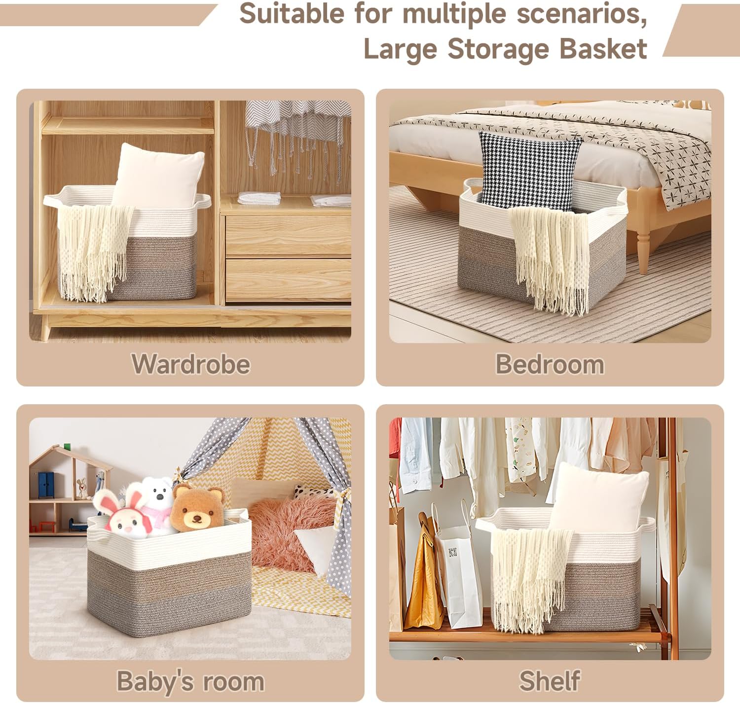Thumbnail 4 de CLHMILY&Z Square Cotton Rope Storage Basket 110L
