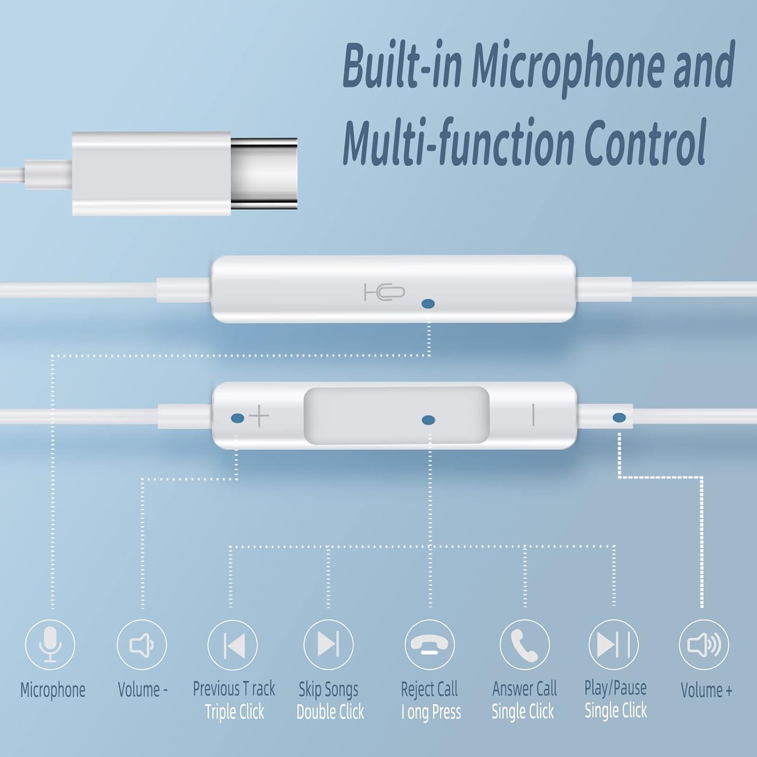 Thumbnail 3 de USB C Headphones for iPhone & iPad and More: Built-in Mic, Volume Control, Wired USB-C Earbuds