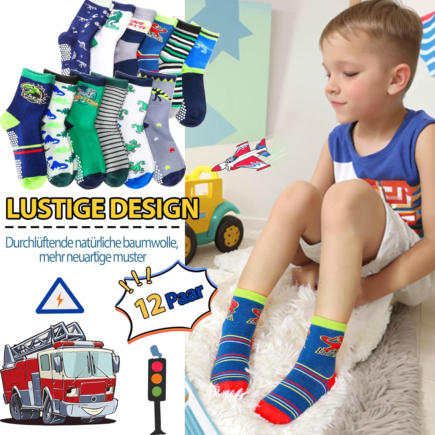 Thumbnail 2 de Welwoos 12 Paar Stoppersocken für Kinder – Anti-Rutsch-Baumwollsocken mit Halt