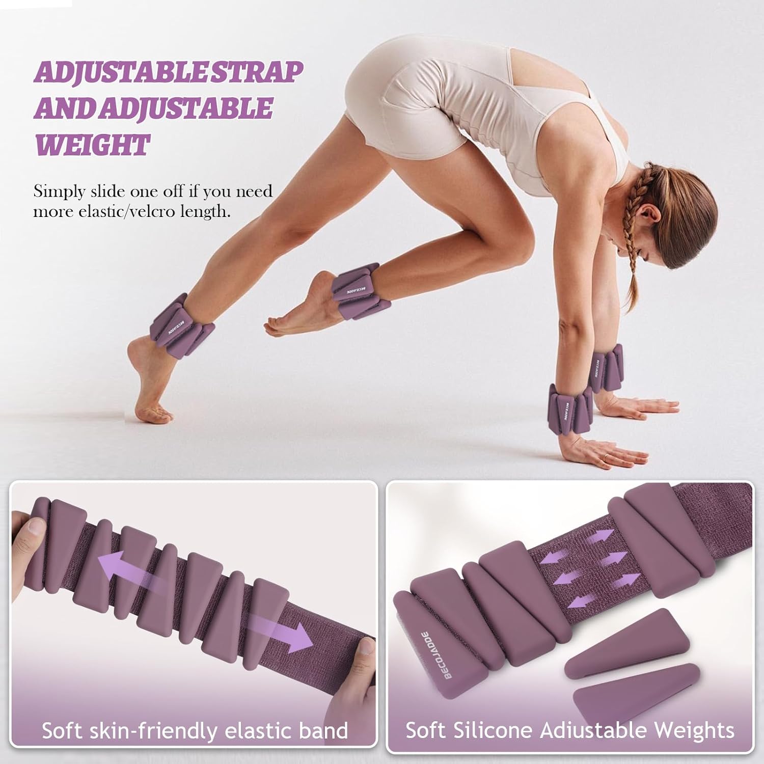 Thumbnail 3 de BECOJADDE Ankle Weights Set of 2: Adjustable 1 lb / 2 lb / 3 lb Each for Pilates, Running, and More