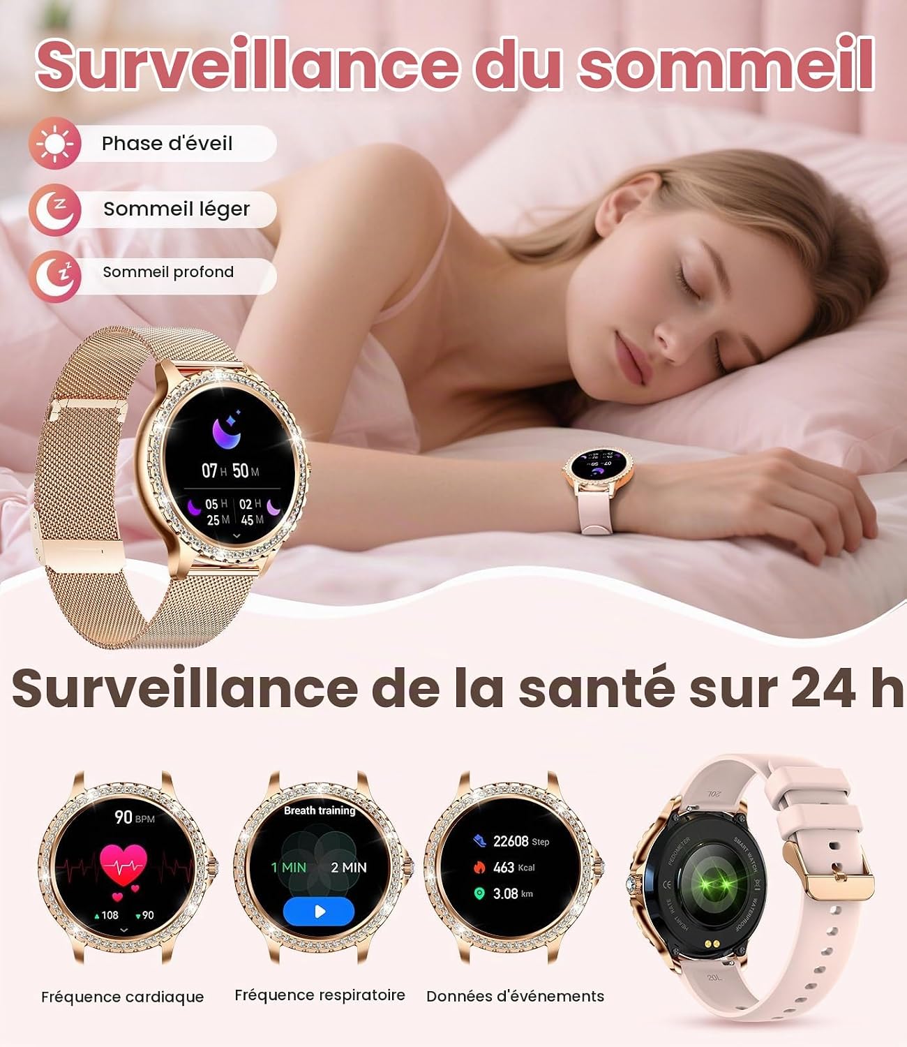 Detalle 2 de BENYAR SMART BW1845A smartwatch met zirkonia, HD-touchscreen en 100+ sportmodi